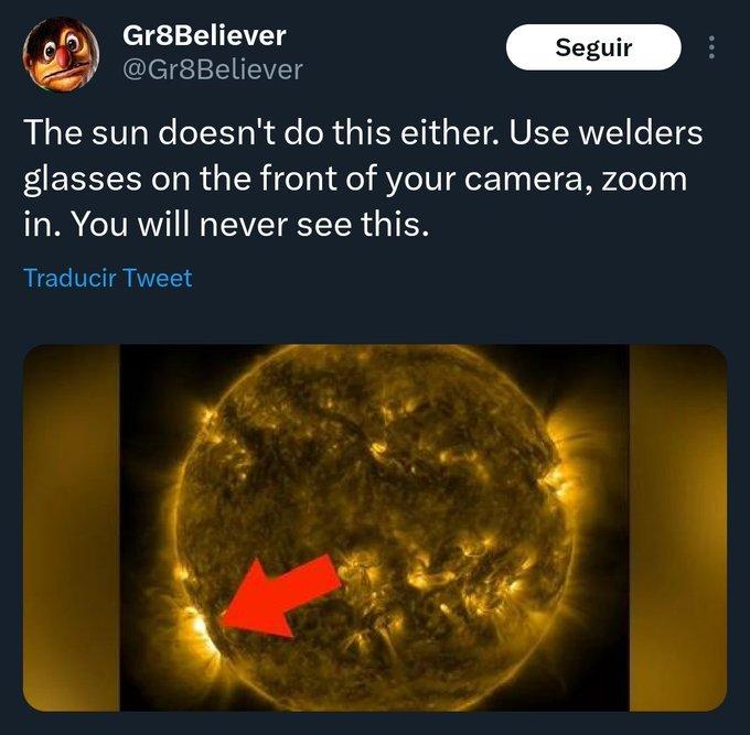 El sol tampoco hace esto. Use gafas de soldador en la parte frontal de su cámara, haga zoom. Nunca verá esto.