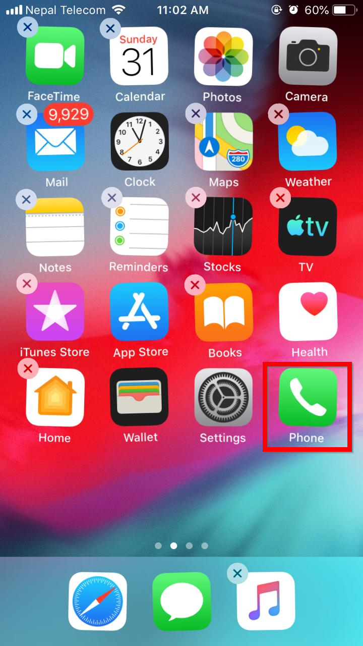 Tap and hold on to the phone icon on the home screen