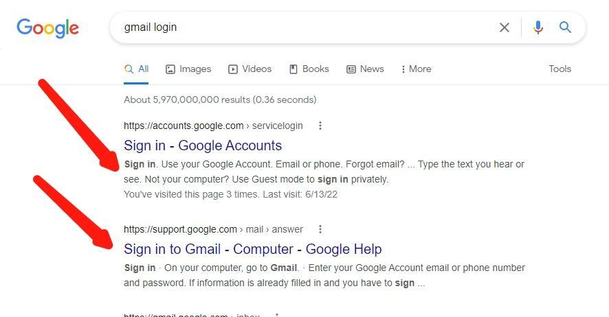 google search gmail login