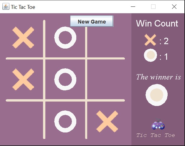 Output 2 for GUI Tic Tac Toe game in Java