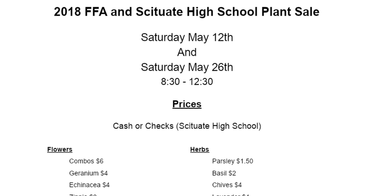 2018 FFA and Scituate High School Plant Sale (1).docx