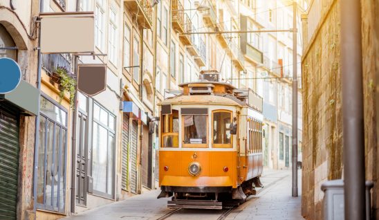 yellow tram in porto