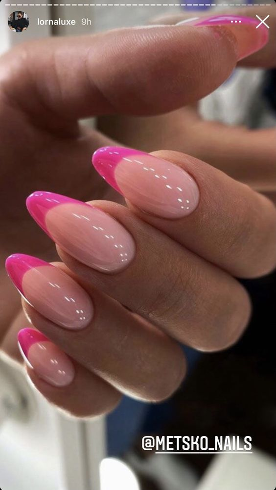 Lady show off her pink and dark pink nails 