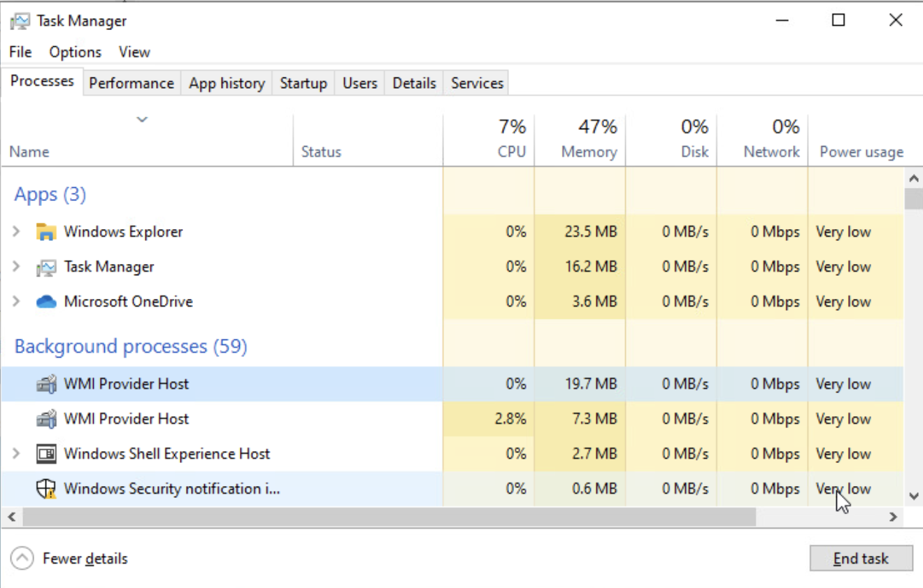 Figure 21. Task manager showing the malicious process does not persist across system restarts