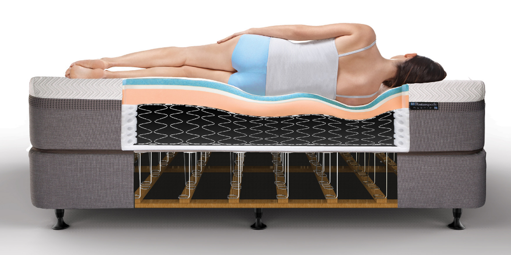 This Posturepedic mattress has a support system that allows for the transfer of motion.
