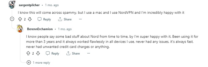 Reddit comments about best VPN for MAC