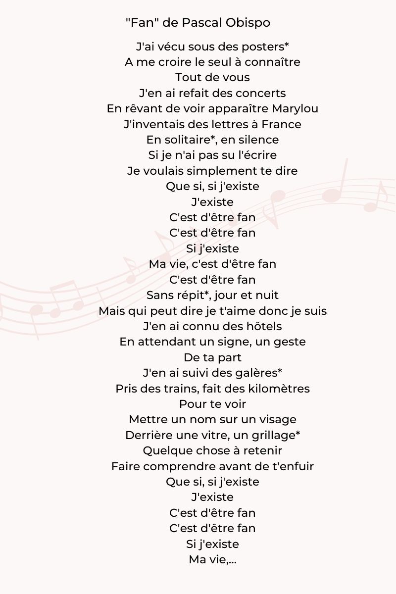 Zoom sur la chanson “Fan" de Pascal Obispo :