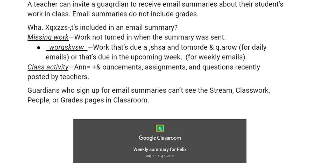 Google Classroom Guarding Summary Parent Guide