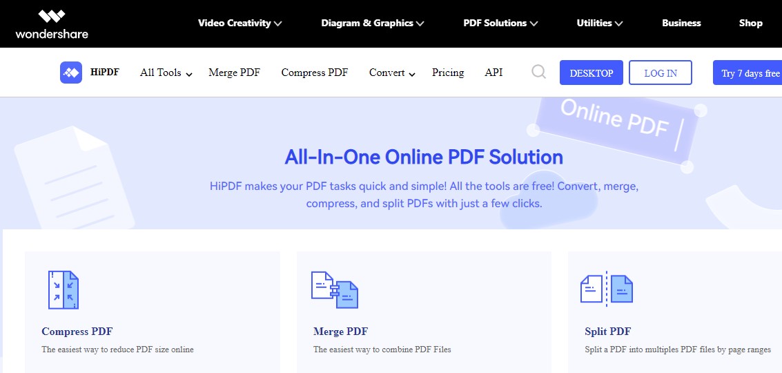 Página inicial do site HiPDF