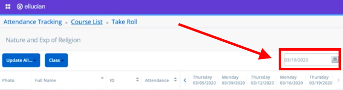 choose attendance date screen