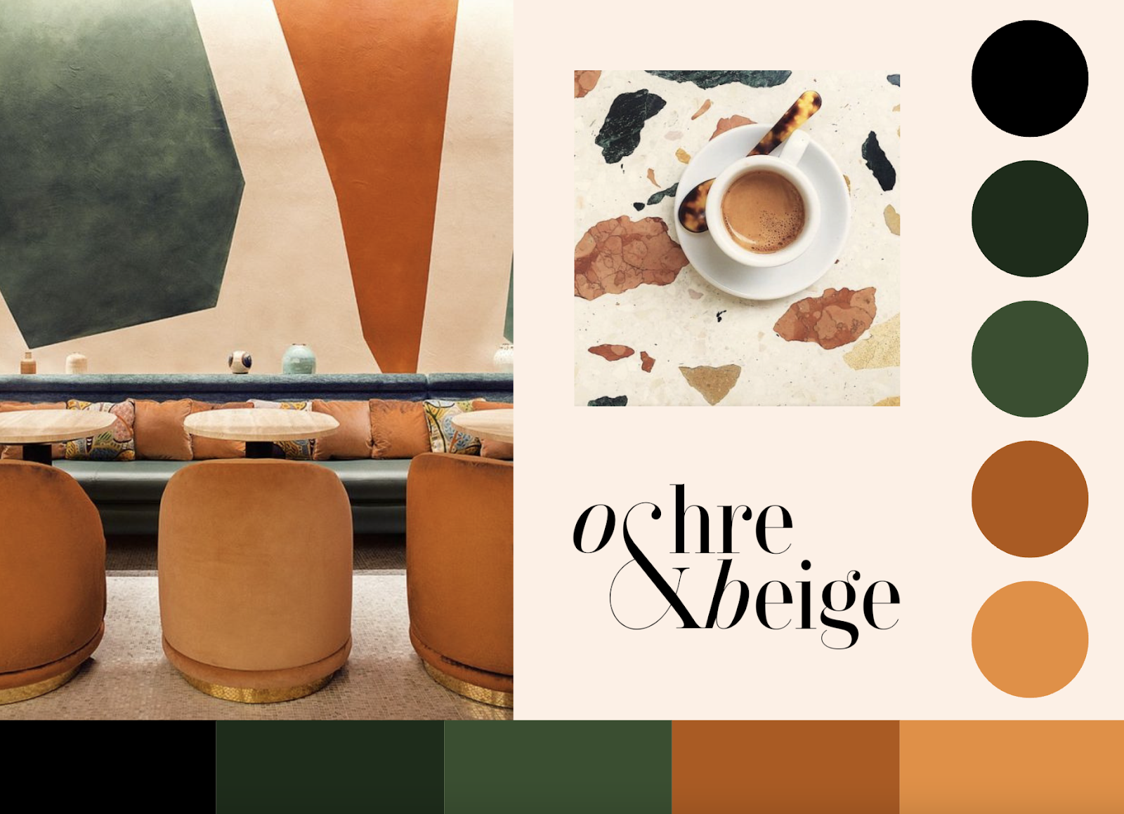 new brand inspiration for ochre and beige color palette terrazzo green elegant modern