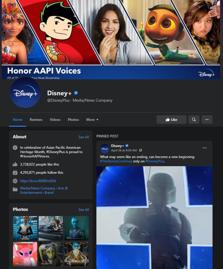 disney+ facebook page example