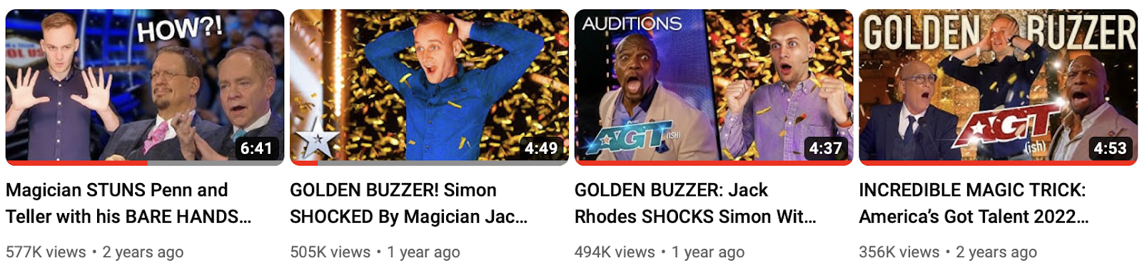 Screenshot of Jack's parody YouTube videos