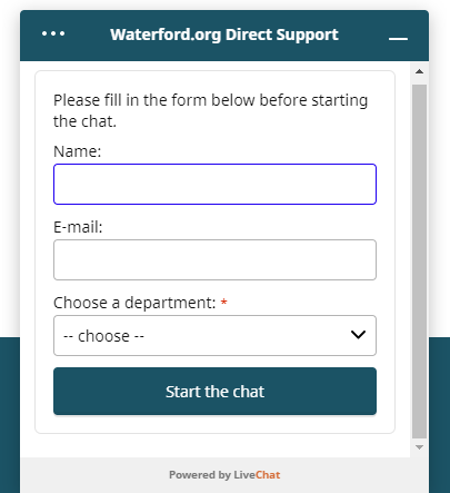 screenshot of the live chat support window