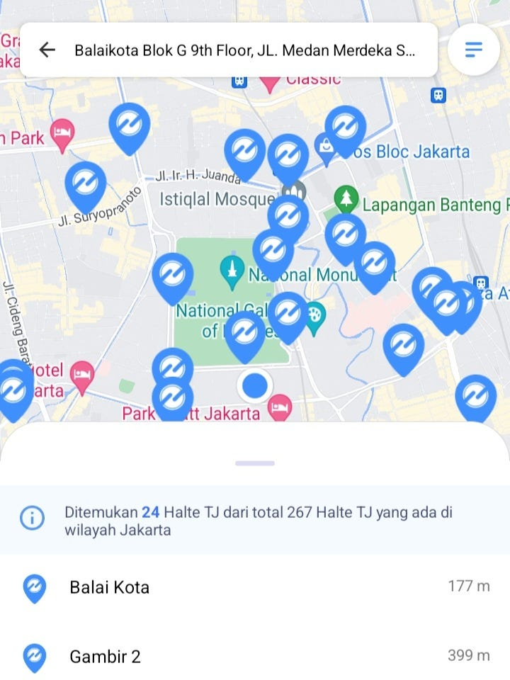 Fitur Peta di JAKI untuk melihat halte bus Jakarta