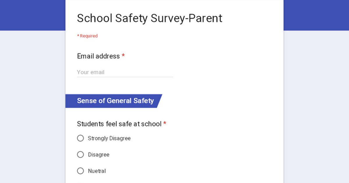 School Safety Survey-Parent