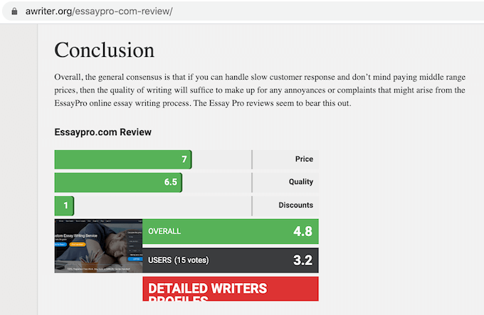 negative review about essaypro on awriter