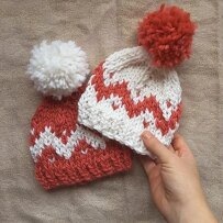 fair isle knit hats in white and orange