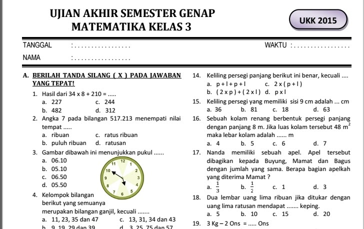 ⁂ Download soal ukk semester 2 inggris kelas 1 dan kunci jawaban pics