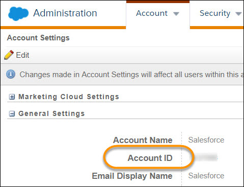 The Account Settings interface with the Account ID field highlighted.