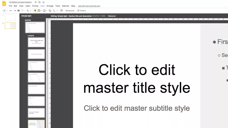 Mengatur master slide dokumen di google slide