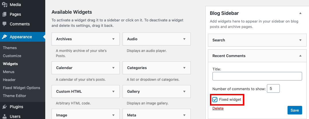 Fixed sidebar WordPress