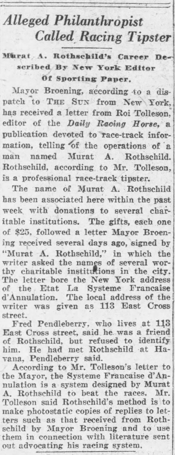 Murat Rothschild - New York and Baltimore Horse Racing