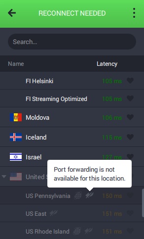 PIA Port Forwarding is not available for this location message