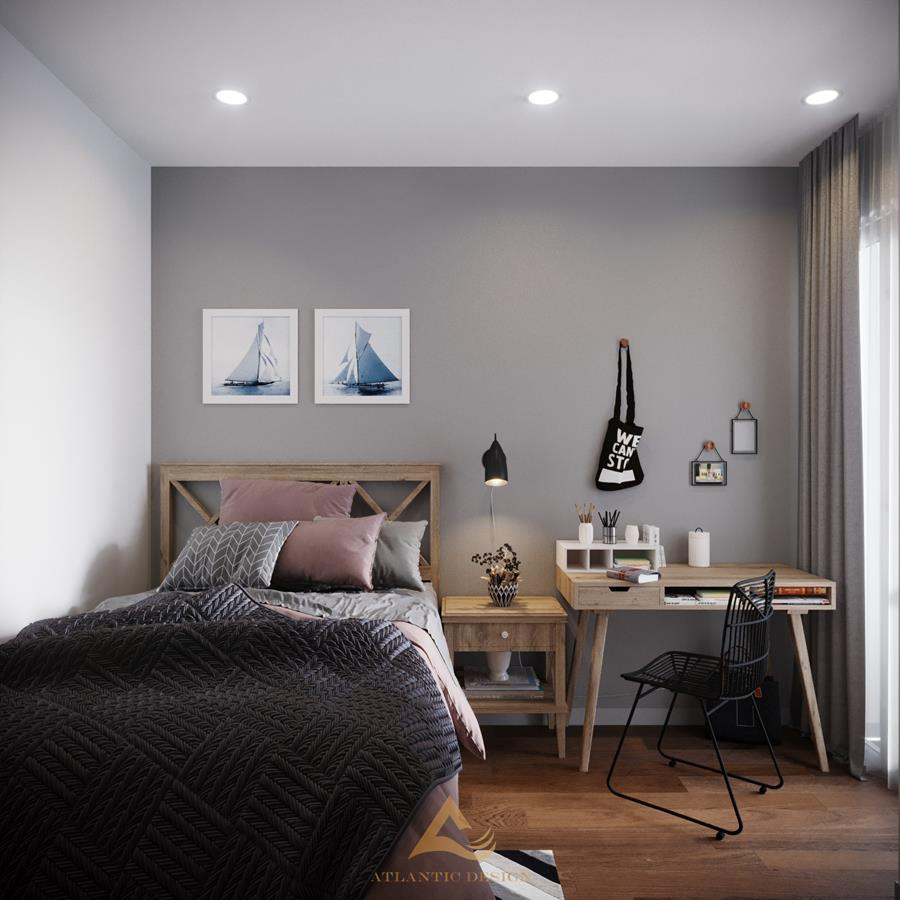 Phòng ngủ phong cách Bắc Âu được thiết kế với sự tối giản. Cùng với tone màu trắng - xám chủ đạo làm cho không gian dễ chịu và thoải mái hơn