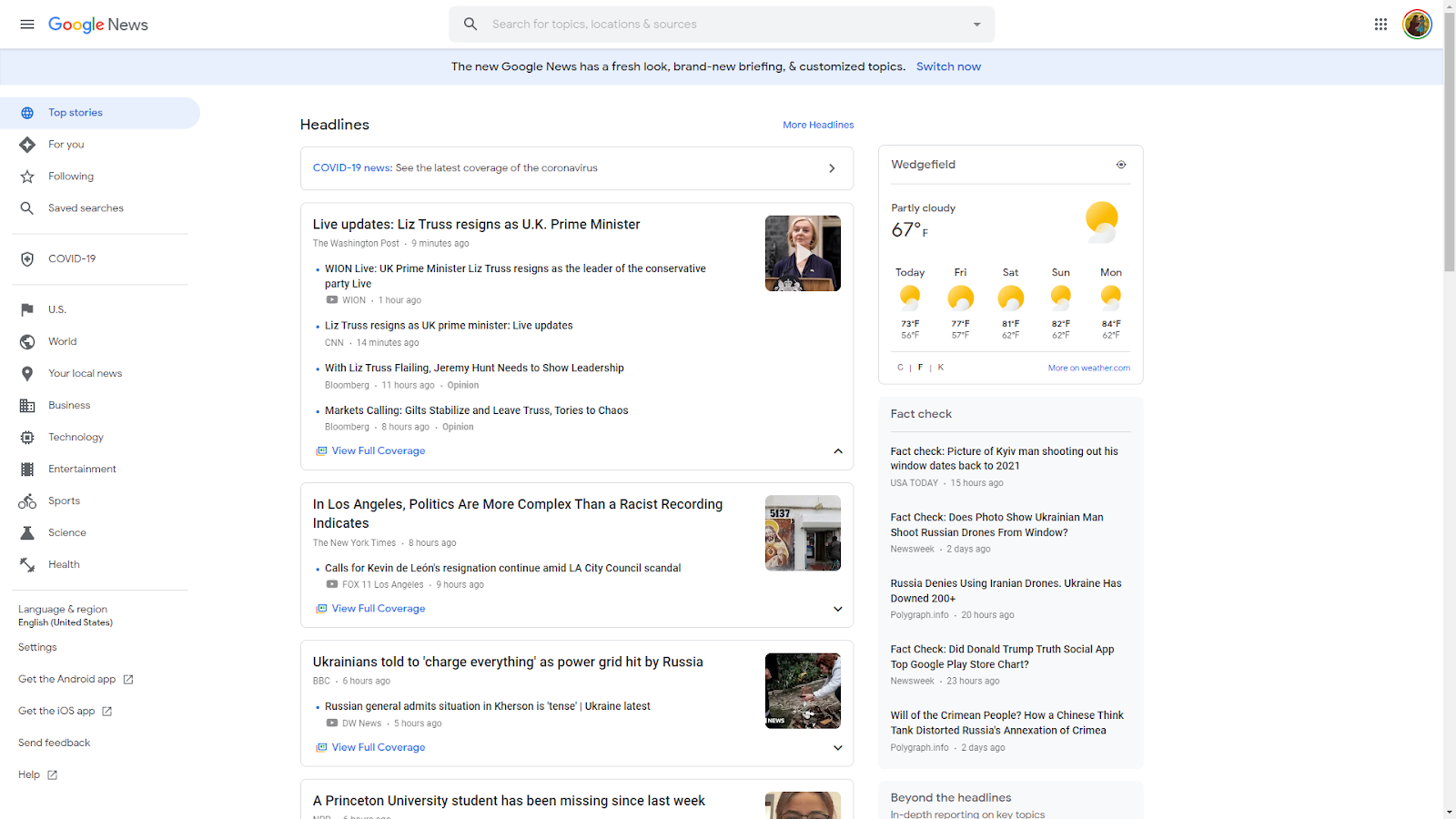 An example of Google news, which a recent study calls one of the most trusted news platforms