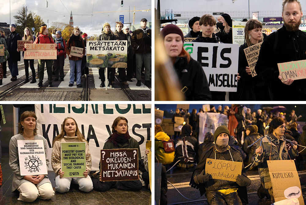 Young rebels march and kneel with signs through streets, supermarkets, foyers, bridges