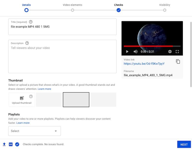 YouTube video details 