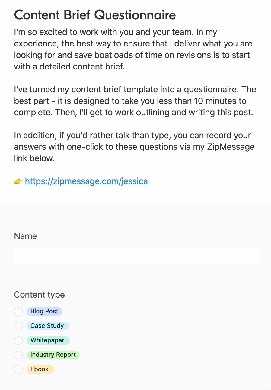content brief questionnaire airtable form