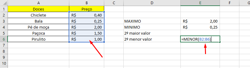 Fórmulas Excel =MENOR