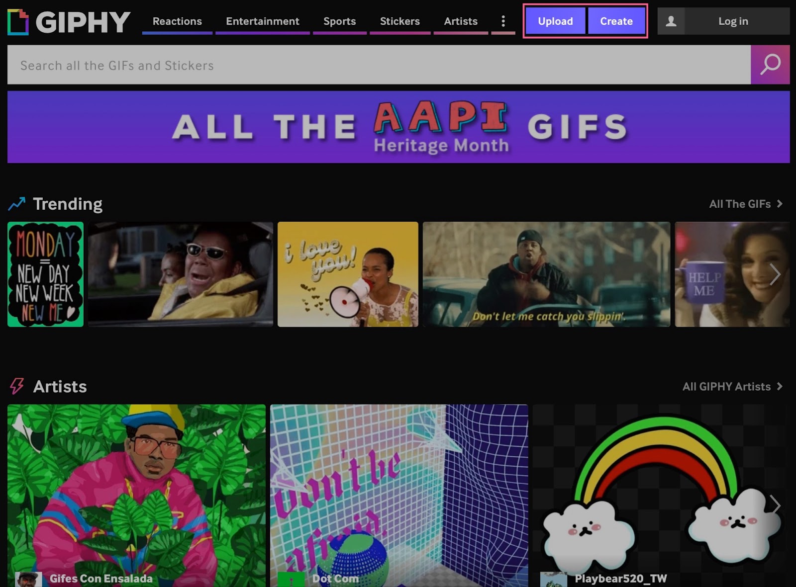 GIPHY homepage