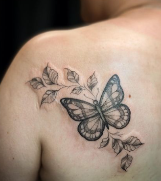 Leaf With Butterfly Tattoos