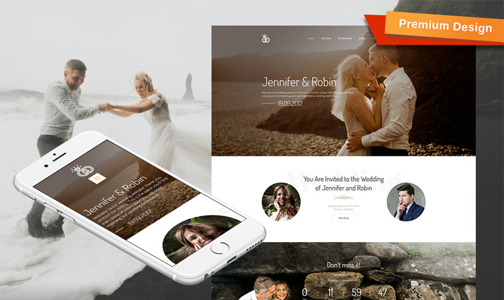 Jennifer & Robin - Plantilla de boda Premium Moto CMS 3