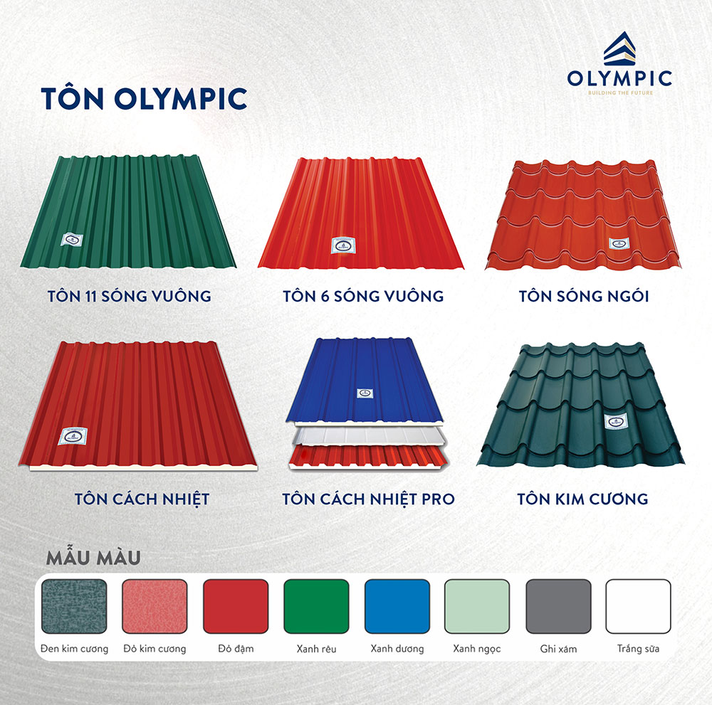 Tôn Olympic đa dạng màu sắc, mẫu mã