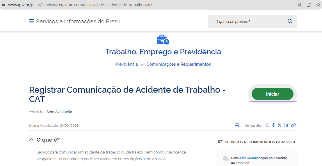 Registrar comunicação de acidente de trabalho