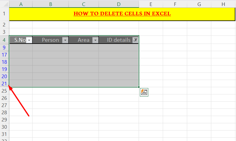 How to delete multiple rows in Excel- empty rows are highlighted in blue