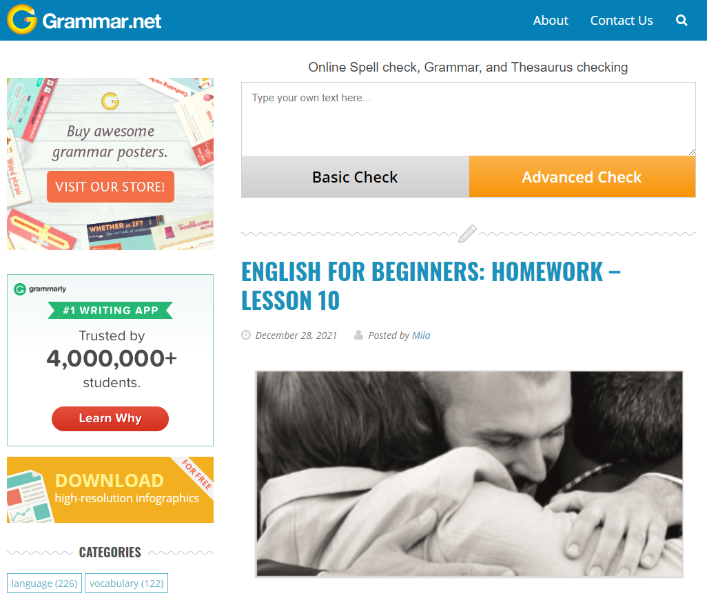 Giao diện trang web Grammar.net đơn giản và dễ dàng sử dụng