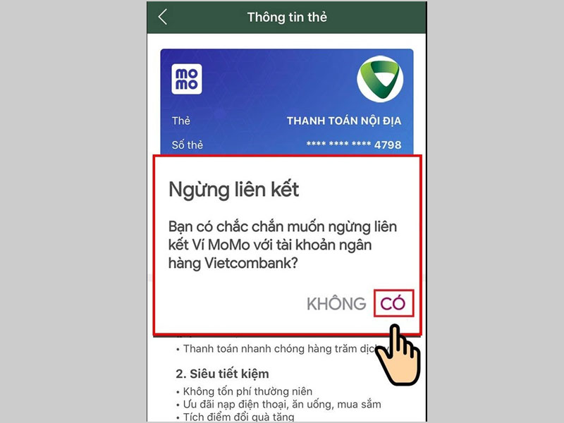Xác nhận hủy liên kết MoMo