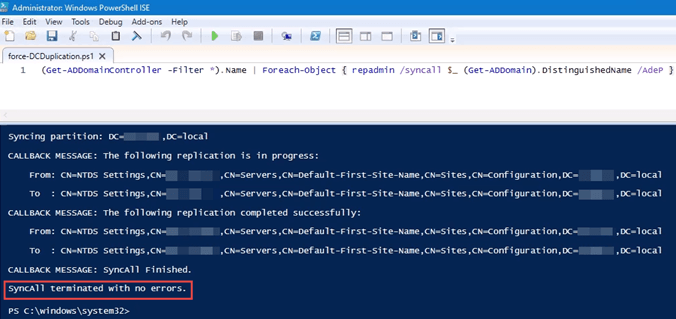 force Ative Directory replication with PowerShell command