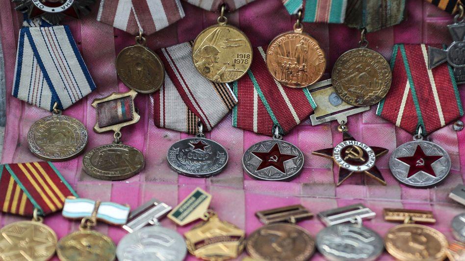 Medals for sale at a flea market in the Georgian capital city of Tbilisi