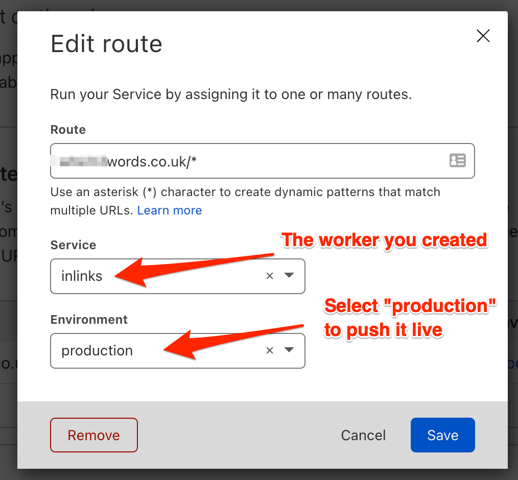 Selecting the worker & environment for your route.