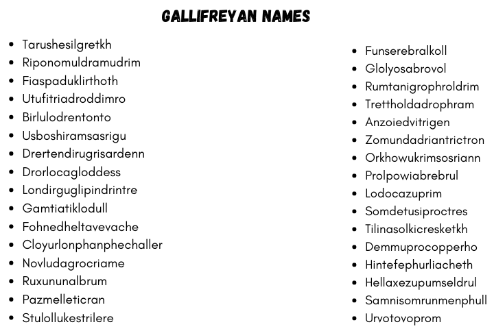 Dr Who Gallifreyan Names