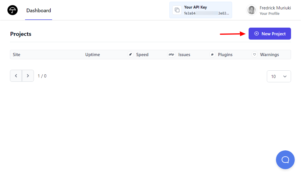 criar novo projeto no painel do guarda-chuva wp