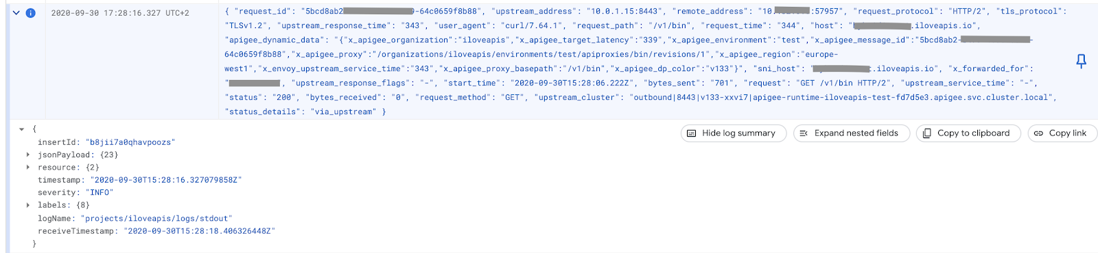 Envoy access logs in Logs Viewer