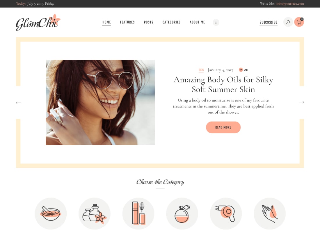 GlamChic |  Blog de belleza y tema de WordPress para revistas en línea