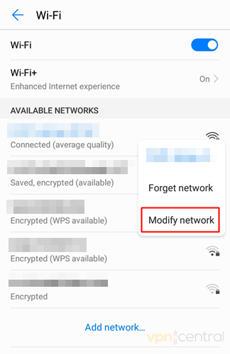 android wifi modify network